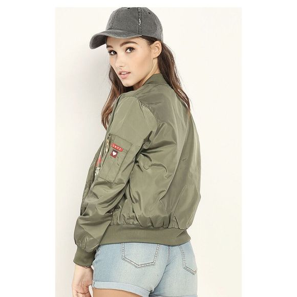 Cali Love Womens Green Full Zip Silky Bomber Jacket - Size Small - Picture 6 of 10